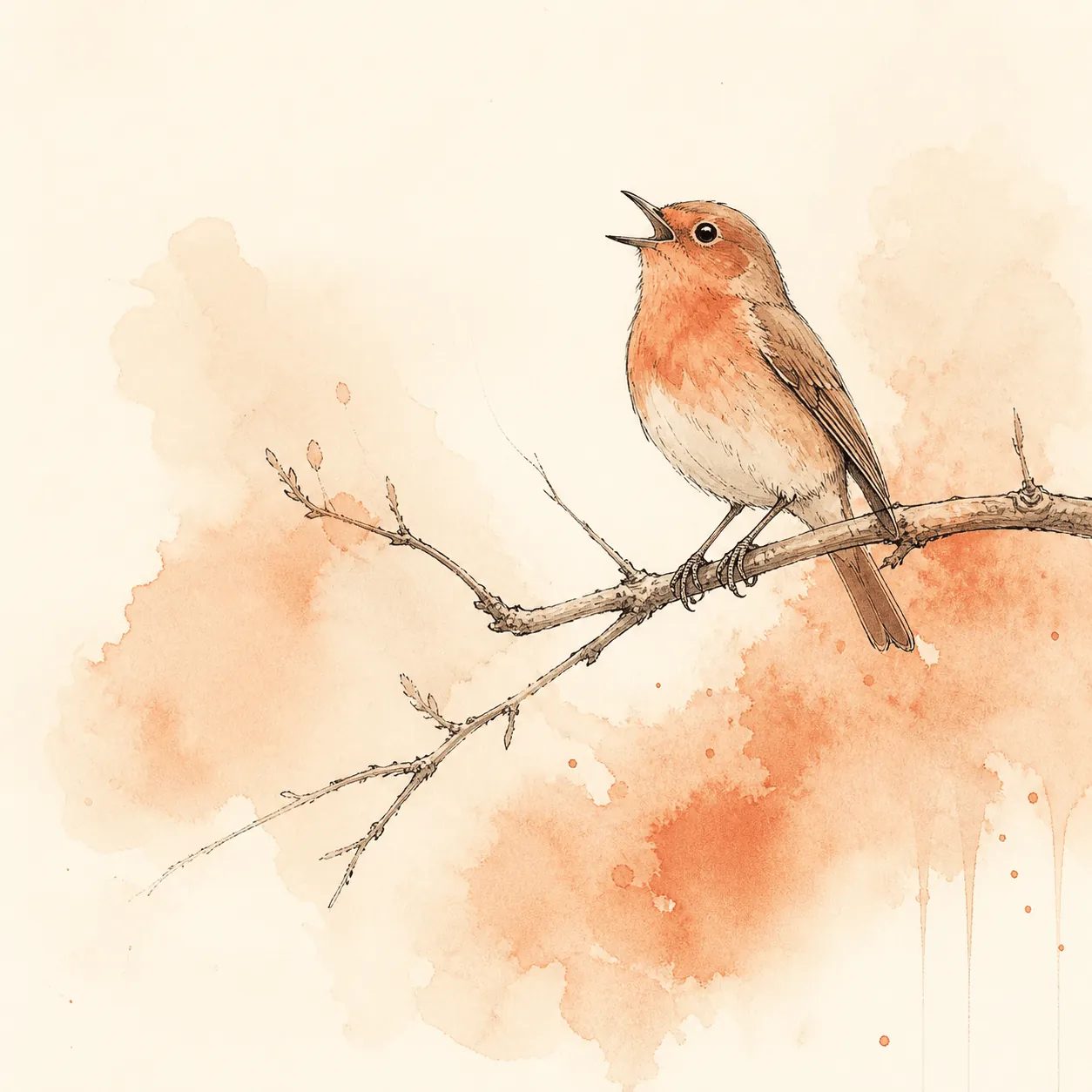 一羽の鳥がさえずるイラスト